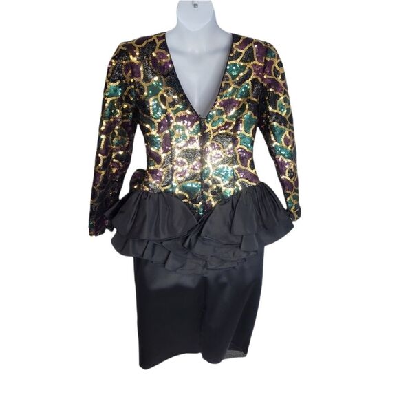 VINTAGE 80s dress Cache sequined long sleeve formal party cocktail S - Picture 3 of 14